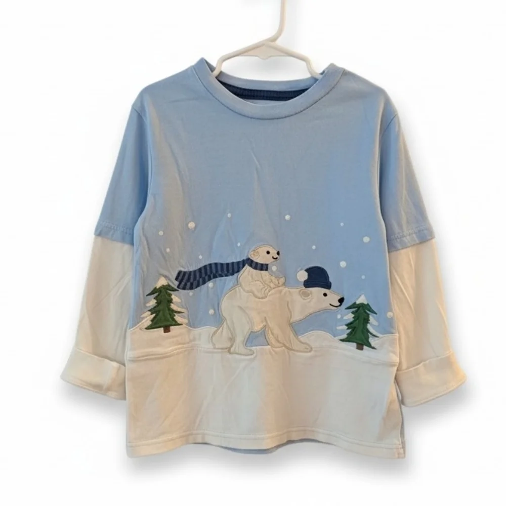 Gymboree Kids Blue & White Polar Bear Layered-Look Long Sleeve Top Cotton Size 7